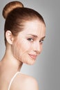 Graphic lines showing facial lifting effect on skin. Royalty Free Stock Photo