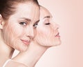 Graphic lines showing facial lifting effect on skin. Royalty Free Stock Photo