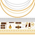 Graphic luxury metal vector collection with golden and silver objects for your design, ornament and texture. Big set of the belt