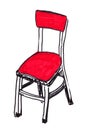 Graphic marker drawing chair with red upholstery on a white background