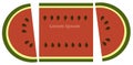 A graphic minimalist image of a watermelon with seeds forms a frame for adding text, Royalty Free Stock Photo