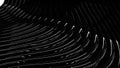 Graphic monochrome background of flowing lines in dynamic waves motion, white on black. Animation. White narrow stripes