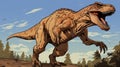 Graphic Novel Art: Impressive Trex Illustration In Earth Tones