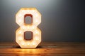 Retro light bulb font. Number 8. 3D Rendering Number 8 Royalty Free Stock Photo