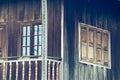 Graphic of old home with wood wall and wood windows old style ,