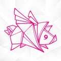 Graphic Origami Flying Pig. Geometric Icon of Paper Piglet with Wings Royalty Free Stock Photo