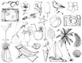 Graphic outline set with twenty six summer beach objects