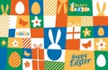 graphic pattern for easter with eggs rabbit flower decorations Royalty Free Stock Photo