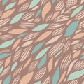 The graphic pattern of leaves and waves. Tender hand-drawn