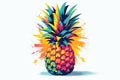 Graphic of a pineapple, white background, scandinavian style, happy summer time. Generative AI