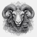 Graphic portrait of Aries. Ram head, black and white t-shirt design. Generative AI Royalty Free Stock Photo