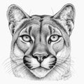 Graphic portrait of puma, pencil illustration on white background for T-shirt design. Generative AI