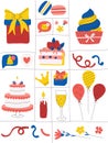 Graphic poster for birthday, festive event, party. An original postcard with bright decorative elements symbolizing the