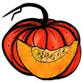 Hand Drawn Graphic Pumpkin Art Autumn Harvest, Halloween, Thanksgivin Royalty Free Stock Photo