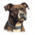 Graphic Quality Portrait Of Brown Dog With Collar - Detailed Illustration