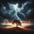 illustration of a tree being struck by lightning Royalty Free Stock Photo