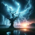 illustration of a tree being struck by lightning Royalty Free Stock Photo