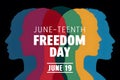 Juneteenth Freedom Day graphic Overlapping silhouettes of heads, bold colors, June 19 date emphasized Royalty Free Stock Photo