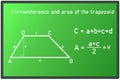 Graphic representation of perimeter and area of trapezoid with equation Royalty Free Stock Photo