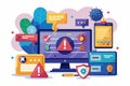 A graphic representing an internet network error analysis displaying multiple alert icons and digital tools, Internet network Royalty Free Stock Photo