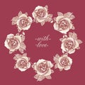 Graphic round frame with roses, love and wedding theme Royalty Free Stock Photo