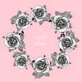 Graphic round frame with roses, love and wedding theme Royalty Free Stock Photo