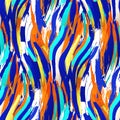 Graphic seamless pattern of bright brush strokes in the shape of abstract tiger skin. Royalty Free Stock Photo