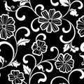 Graphic Seamless pattern with flowers on a black background