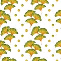 Graphic seamless pattern in retro style with ginkgo leaves