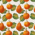 Graphic seamless pattern in retro style with pumpkins