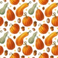 Graphic seamless pattern in retro style with pumpkins