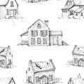 Graphic seamless pattern with three old houses Royalty Free Stock Photo