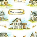 Graphic seamless pattern with three old houses Royalty Free Stock Photo