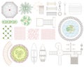 Graphic set of recreation and landscape elements. Top view. Vector illustration. on white background