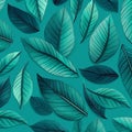 Minimalist Turquoise Leaves Pattern With Realistic Color Schemes