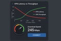 Graphic Showing VPN Latency and Throughput With Download Speed Indicator and Connection Button for User Interface Royalty Free Stock Photo