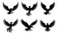 Graphic silhouette eagle set featuring various birds in flying poses for heraldic and branding design Royalty Free Stock Photo