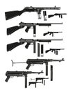 Graphic silhouette old retro submachine guns