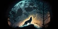 Howling Wolf Dark Background. Full Moon and the Wilderness. Royalty Free Stock Photo