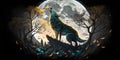 Howling Wolf Dark Background. Full Moon and the Wilderness. Royalty Free Stock Photo