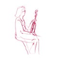 Graphic sketch at a concert, violinist, woman with a violin resting