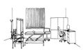 Graphic sketch, hospital, operating room Royalty Free Stock Photo