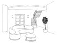 Graphic sketch, living room