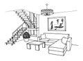 Graphic sketch, living room