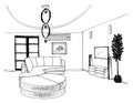 Graphic sketch, living room