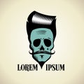 Graphic skull with hipster hairstyle and moustache.