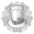 Graphic St. Patricks Day hat, clover and ornament with Knots. Royalty Free Stock Photo