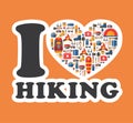 Graphic sticker I love hiking. Hiking and camping equipment Royalty Free Stock Photo