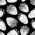 Seamless pattern of vector graphic strawberries over the black background