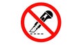 Warning sign prohibiting use of utility knife for opening packages safely Royalty Free Stock Photo